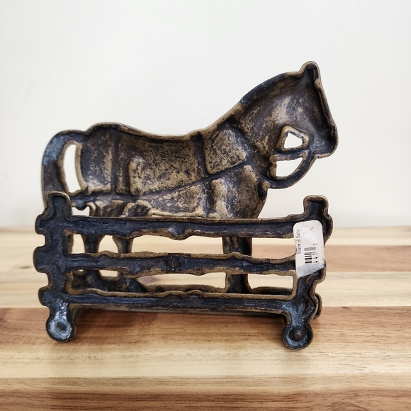 Art Nouveau Vintage Brass Horse Letter Napkin Holder Fence Aged Brass MCM Farm - Picture 4 of 6